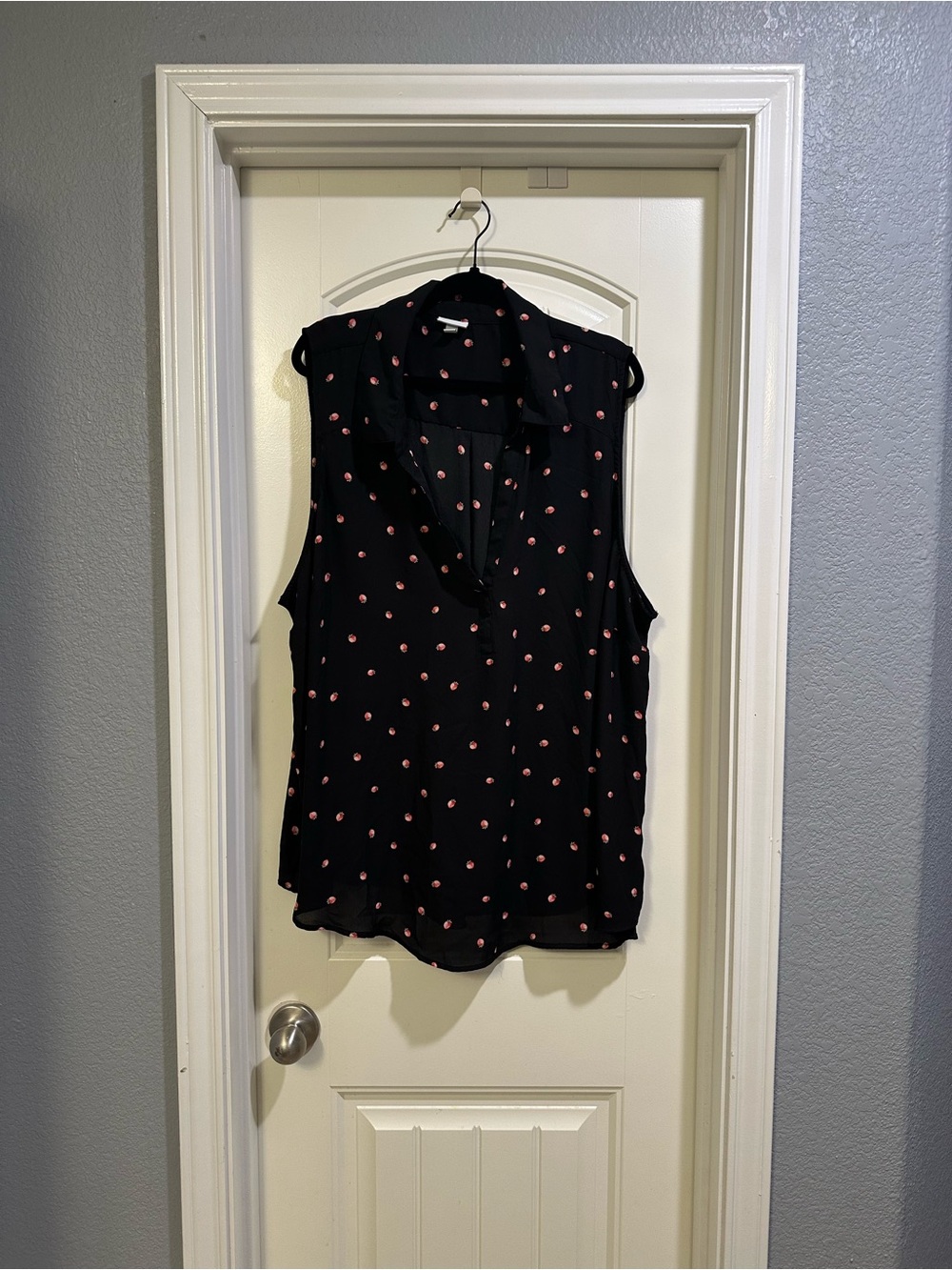 Torrid Sleeveless Black Chiffon Blouse with Strawberry Print
